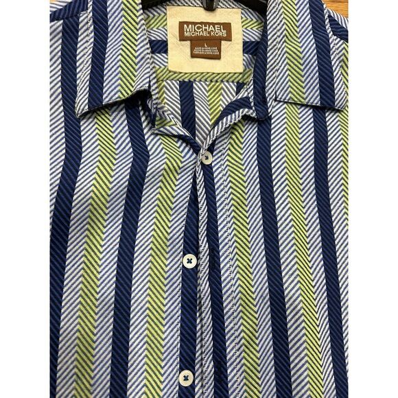 MICHAEL KORS Men’s BLUE CHEVRON STRIPED Large CASUAL Formal Dress shirt - Picture 3 of 7